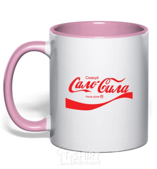 Mug with a colored handle Lard power light-pink фото