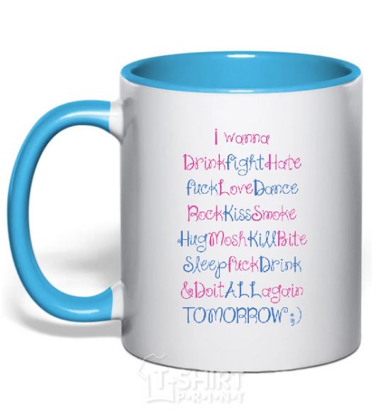 Mug with a colored handle DO IT ALL AGAIN sky-blue фото