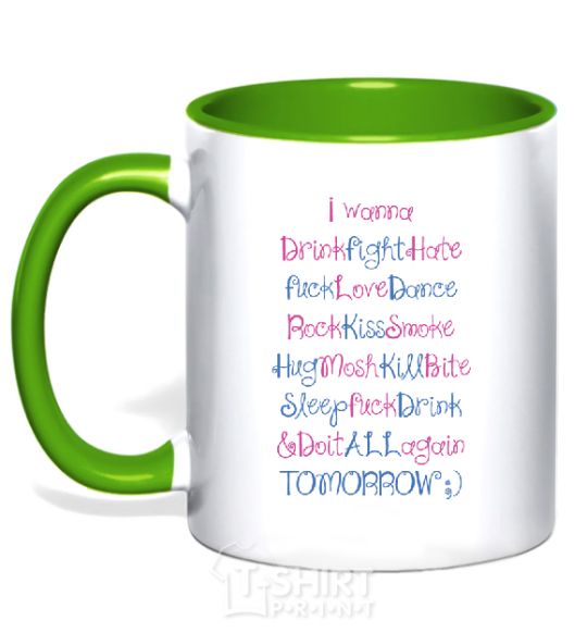 Mug with a colored handle DO IT ALL AGAIN kelly-green фото