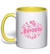 Mug with a colored handle LAZY MOTHER yellow фото