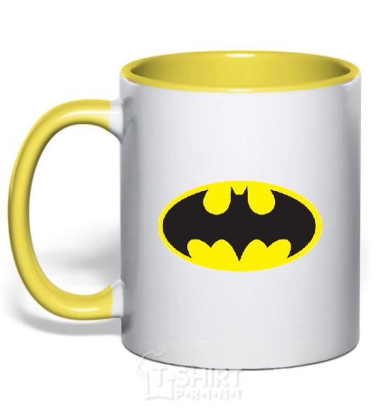 Mug with a colored handle BATMAN original logo yellow фото