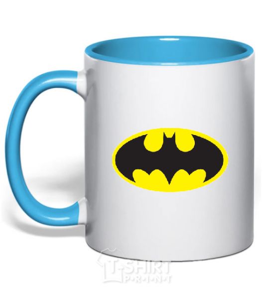 Mug with a colored handle BATMAN original logo sky-blue фото