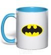 Mug with a colored handle BATMAN original logo sky-blue фото