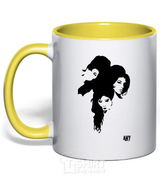 Mug with a colored handle AMY WINEHOUSE PORTRAIT yellow фото