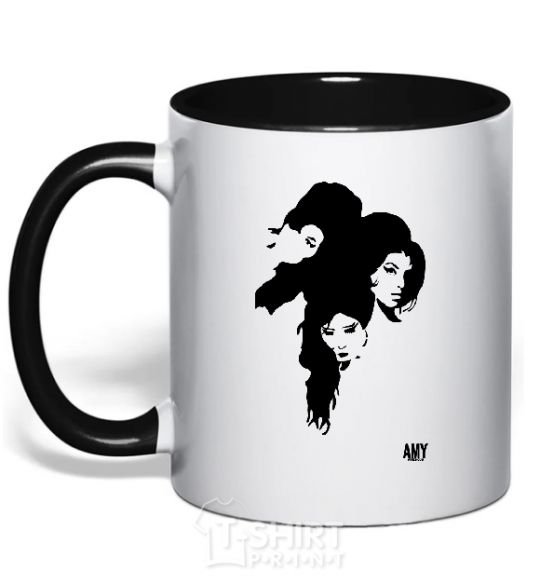 Mug with a colored handle AMY WINEHOUSE PORTRAIT black фото