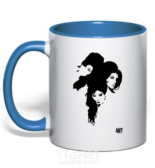 Mug with a colored handle AMY WINEHOUSE PORTRAIT royal-blue фото