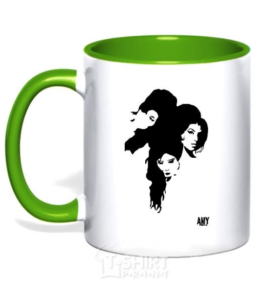 Mug with a colored handle AMY WINEHOUSE PORTRAIT kelly-green фото