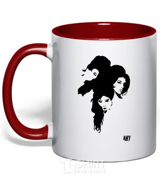 Mug with a colored handle AMY WINEHOUSE PORTRAIT red фото