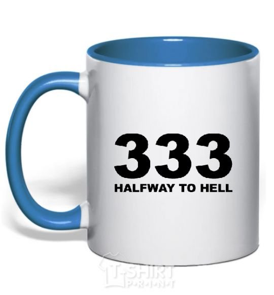 Mug with a colored handle 333 Halfway to hell royal-blue фото
