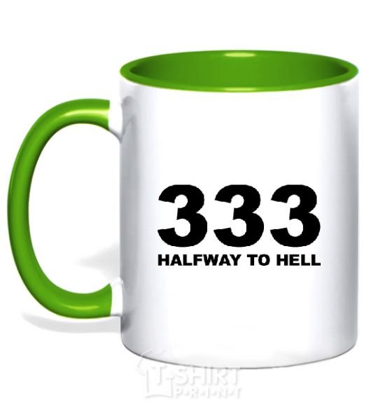 Mug with a colored handle 333 Halfway to hell kelly-green фото