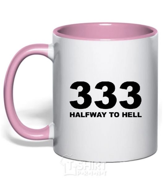 Mug with a colored handle 333 Halfway to hell light-pink фото