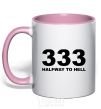 Mug with a colored handle 333 Halfway to hell light-pink фото