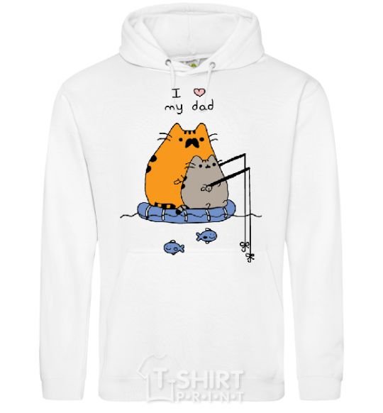 Men`s hoodie I LOVE MY DAD fishing White фото