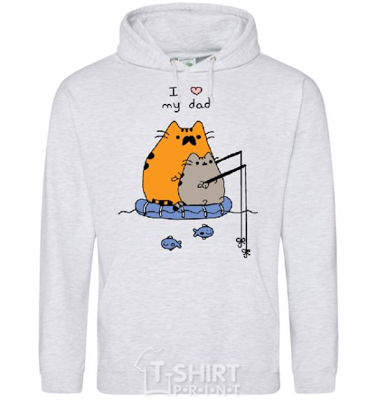 Men`s hoodie I LOVE MY DAD fishing sport-grey фото