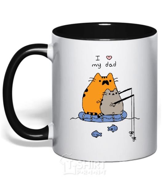 Mug with a colored handle I LOVE MY DAD fishing black фото