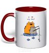 Mug with a colored handle I LOVE MY DAD fishing red фото