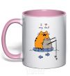 Mug with a colored handle I LOVE MY DAD fishing light-pink фото