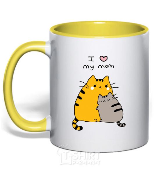 Mug with a colored handle I love my mum yellow фото