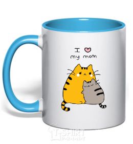 Mug with a colored handle I love my mum sky-blue фото