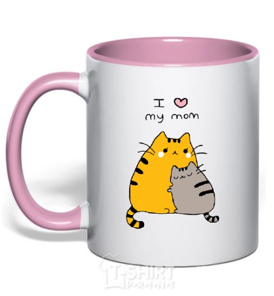 Mug with a colored handle I love my mum light-pink фото