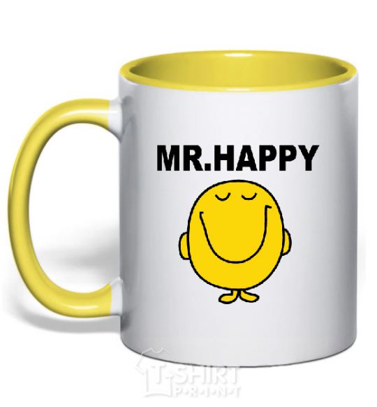 Mug with a colored handle MR.HAPPY yellow фото