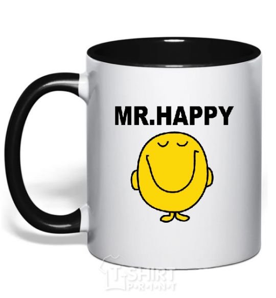 Mug with a colored handle MR.HAPPY black фото