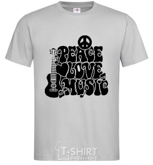 Мужская футболка Надпись PEACE LOVE MUSIC Серый фото