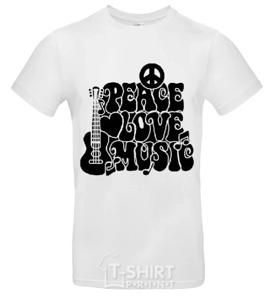 Мужская футболка Надпись PEACE LOVE MUSIC Белый фото