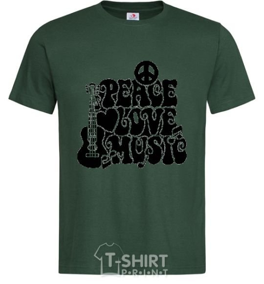 Мужская футболка Надпись PEACE LOVE MUSIC Темно-зеленый фото