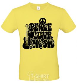 Men's T-Shirt The inscription PEACE LOVE MUSIC cornsilk фото