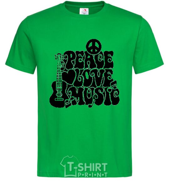 Мужская футболка Надпись PEACE LOVE MUSIC Зеленый фото