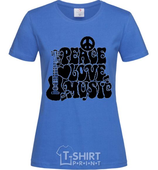 Women's T-shirt The inscription PEACE LOVE MUSIC royal-blue фото