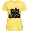 Women's T-shirt The inscription PEACE LOVE MUSIC cornsilk фото