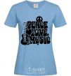 Women's T-shirt The inscription PEACE LOVE MUSIC sky-blue фото