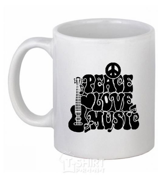 Ceramic mug The inscription PEACE LOVE MUSIC White фото