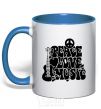 Mug with a colored handle The inscription PEACE LOVE MUSIC royal-blue фото