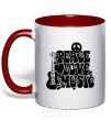 Mug with a colored handle The inscription PEACE LOVE MUSIC red фото