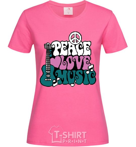Women's T-shirt Peace love music multicolour heliconia фото