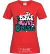 Women's T-shirt Peace love music multicolour red фото