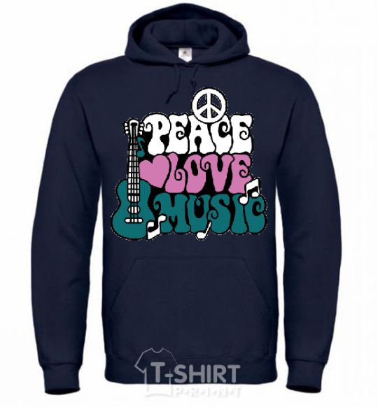 Men`s hoodie Peace love music multicolour navy-blue фото