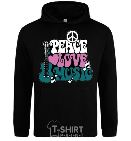 Men`s hoodie Peace love music multicolour black фото