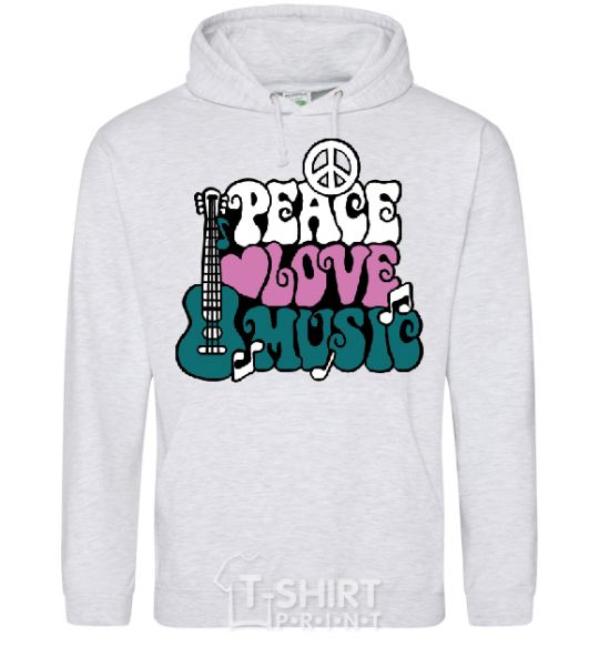 Men`s hoodie Peace love music multicolour sport-grey фото