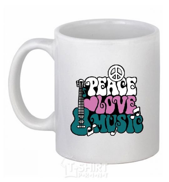 Ceramic mug Peace love music multicolour White фото