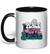 Mug with a colored handle Peace love music multicolour black фото