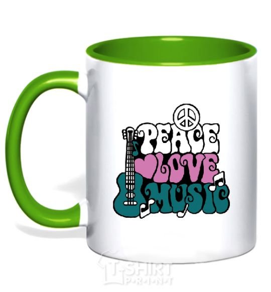 Mug with a colored handle Peace love music multicolour kelly-green фото