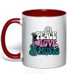 Mug with a colored handle Peace love music multicolour red фото