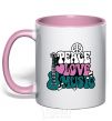 Mug with a colored handle Peace love music multicolour light-pink фото