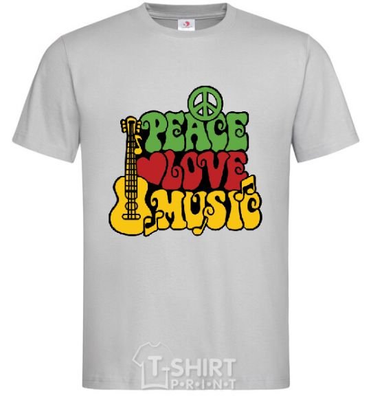 Мужская футболка Peace love music multicolour Серый фото