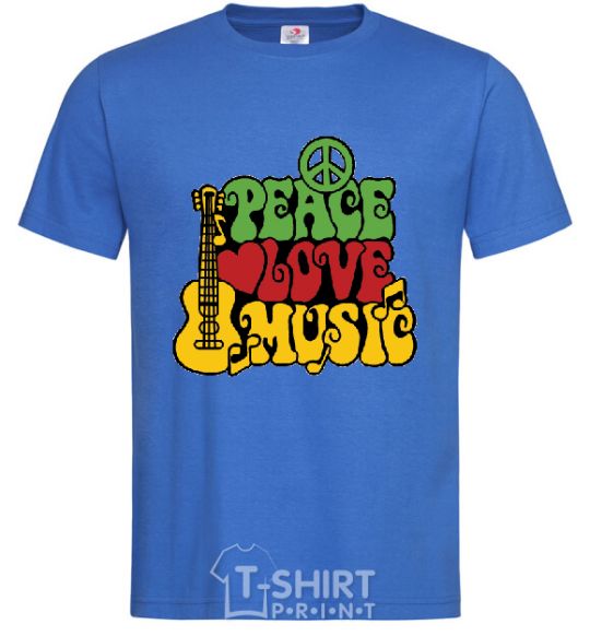 Мужская футболка Peace love music multicolour Ярко-синий фото