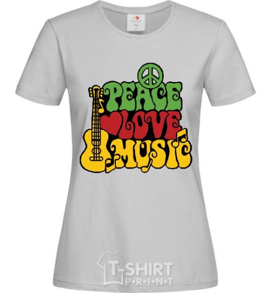 Women's T-shirt Peace love music multicolour grey фото